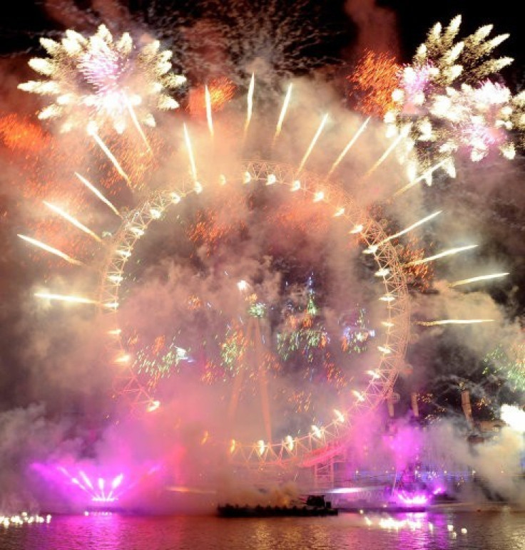 Fireworks over the London Eye, in central London
