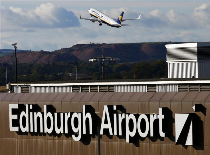 An passenger jet takes off from Edinburgh Airport in Scotland