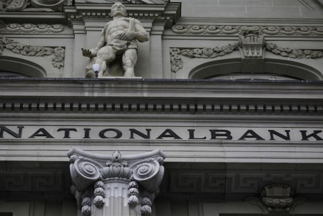 A Swiss National Bank logo is pictured on the SNB building in Bern