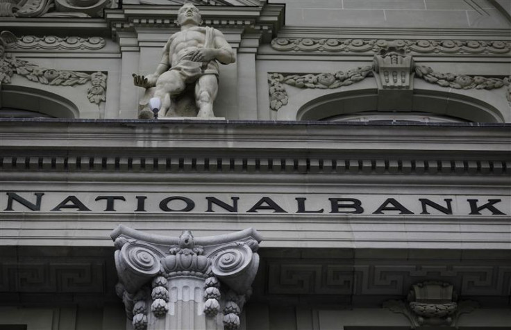 A Swiss National Bank logo is pictured on the SNB building in Bern