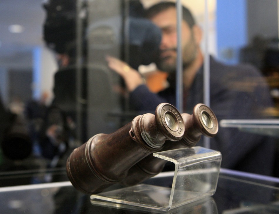 A pair of binoculars recovered from the RMS Titanic is on display during the Titanic Auction preview by Guernseys Auction House in New York, January 5, 2012
