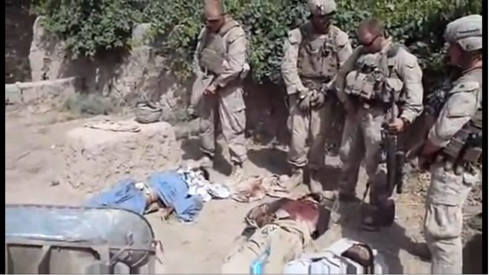 US marines urinating on dead Taliban bodies