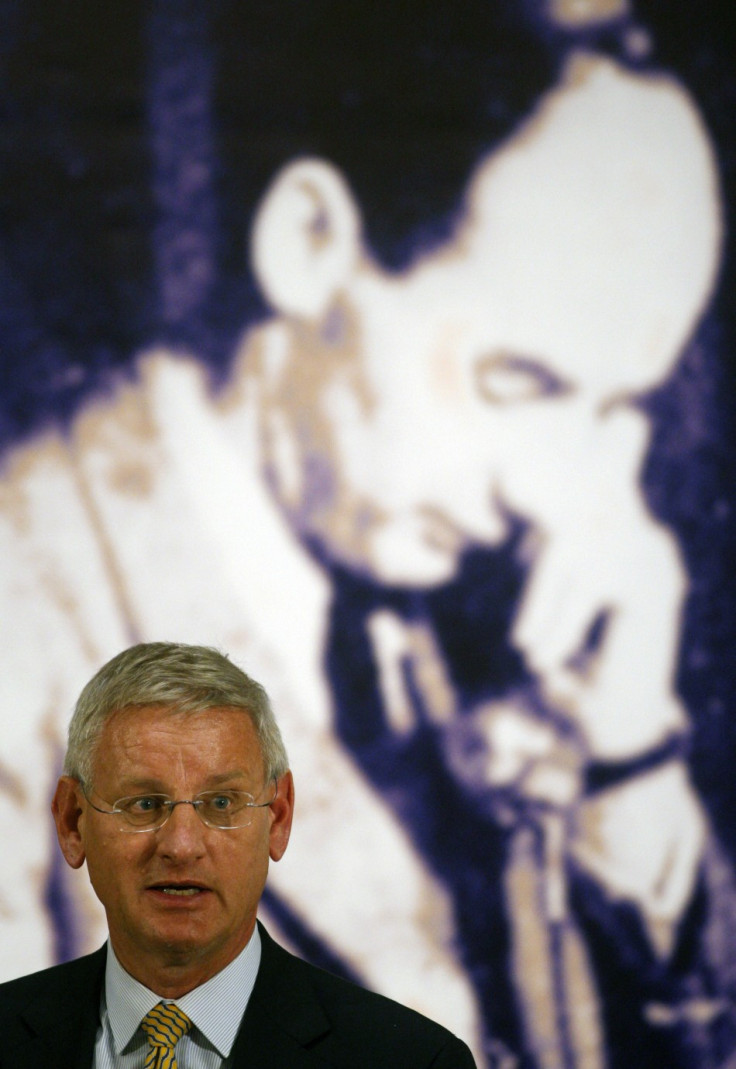 Sweden's Foreign Minister Carl Bildt delivers a speech at the opening ceremony of the Wallenberg Year in the Hungarian National Museum in Budapest (Reuters)