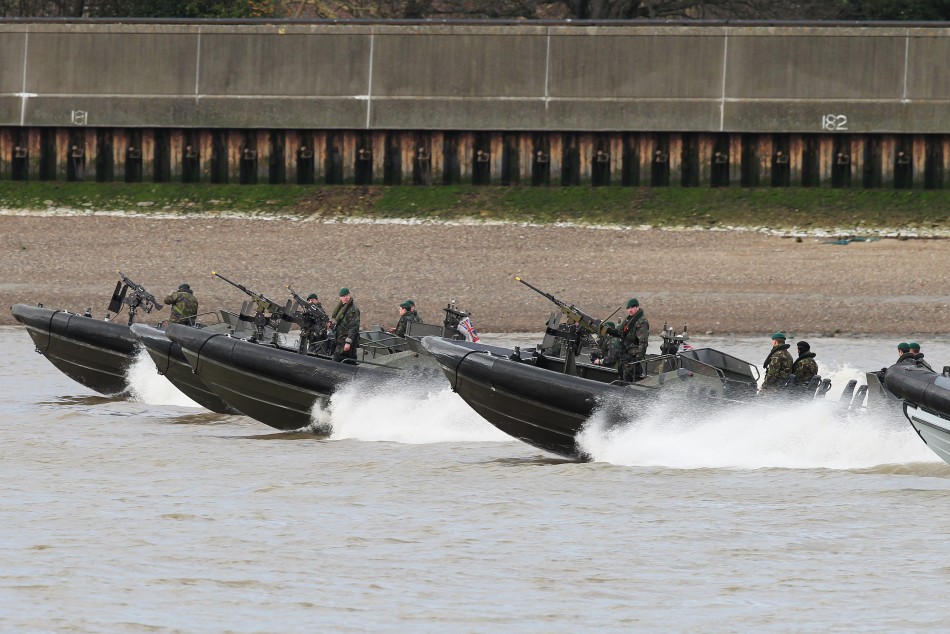 Elite Royal Marines near the Thames banks
