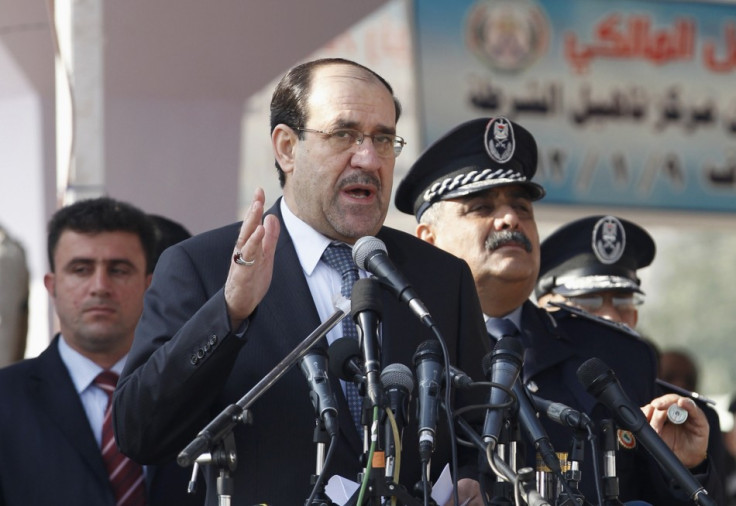 Iraq's Prime Minister Nuri al-Maliki gives a speech during a ceremony marking the Iraqi Police's 90th anniversary at a police academy in Baghdad Jan. 9, 2012.