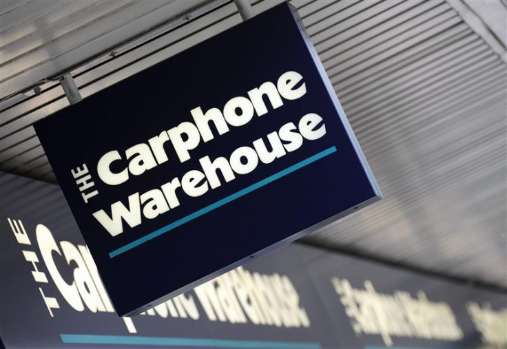 A Carphone Warehouse sign hangs outside a branch in west London