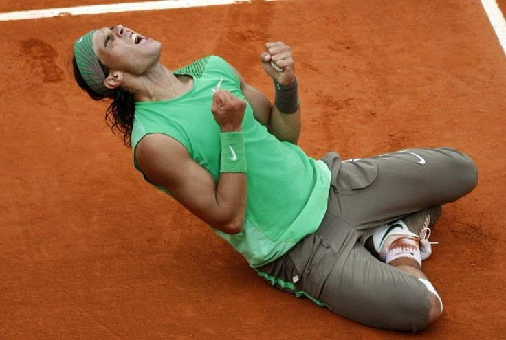 Nadal celebrates after defeating Djokovic during their semi-final match at the French Open tennis tournament (Reuters)