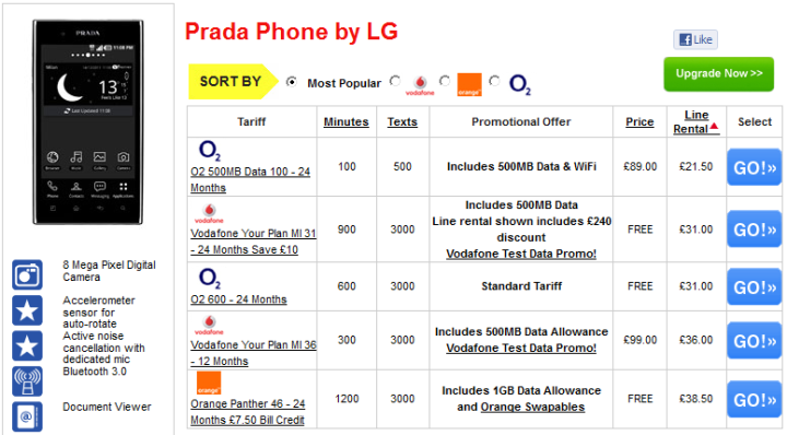 LG Prada 3.0 Offers on Phones 4U LG Prada 3.0 Offers on Phones 4U