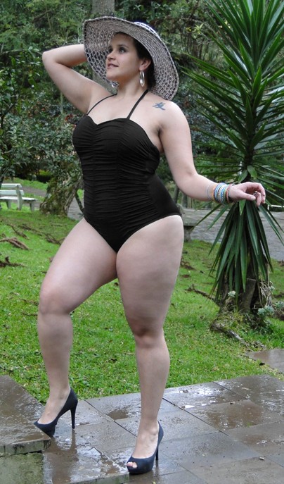 A model wears a  black swimsuit from the  Lehona plus-size collection