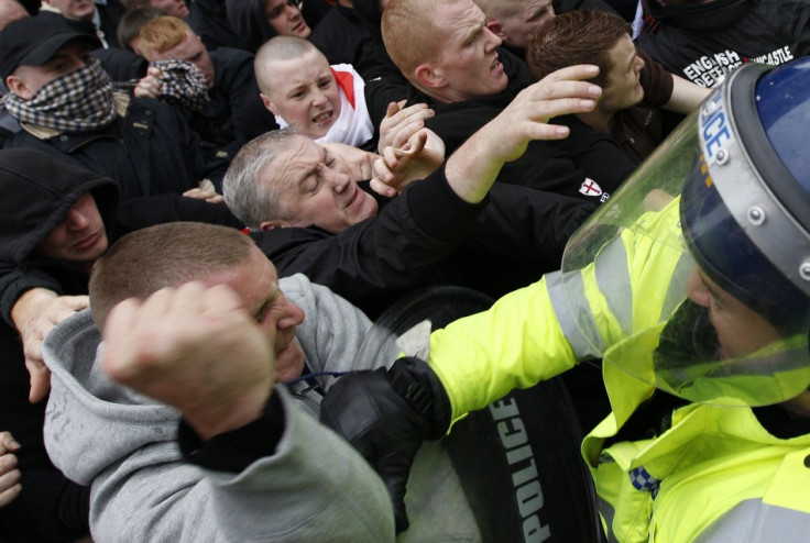 EDL demonstrators clash with police in Leicester, 2010