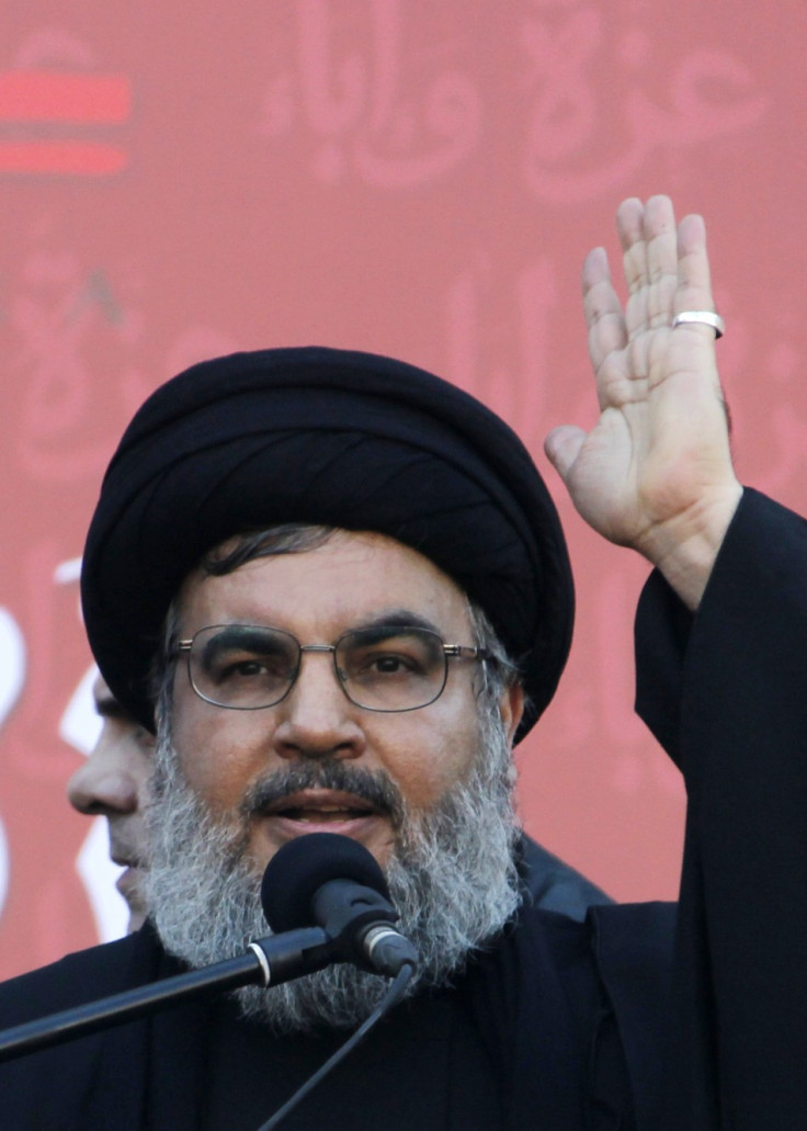 Hezbollah leader Sheikh Sayyed Hassan Nasrallah greets supporters in Beirut
