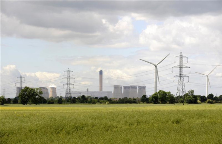 Turbines and power station chimneys are seen near Drax in northern England