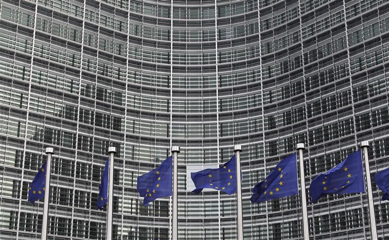 EU flags are seen outside the EU Commission headquarters in Brussels