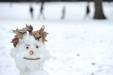 A snowman stands on Primrose Hill in north London
