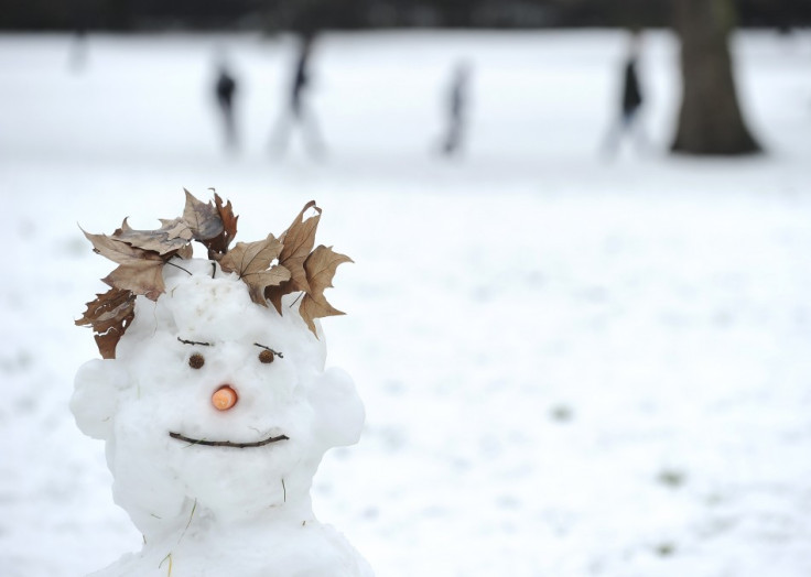 A snowman stands on Primrose Hill in north London