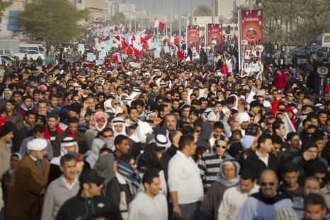 Anti-government protesters demonstrate in Bahrain's capital, Manama