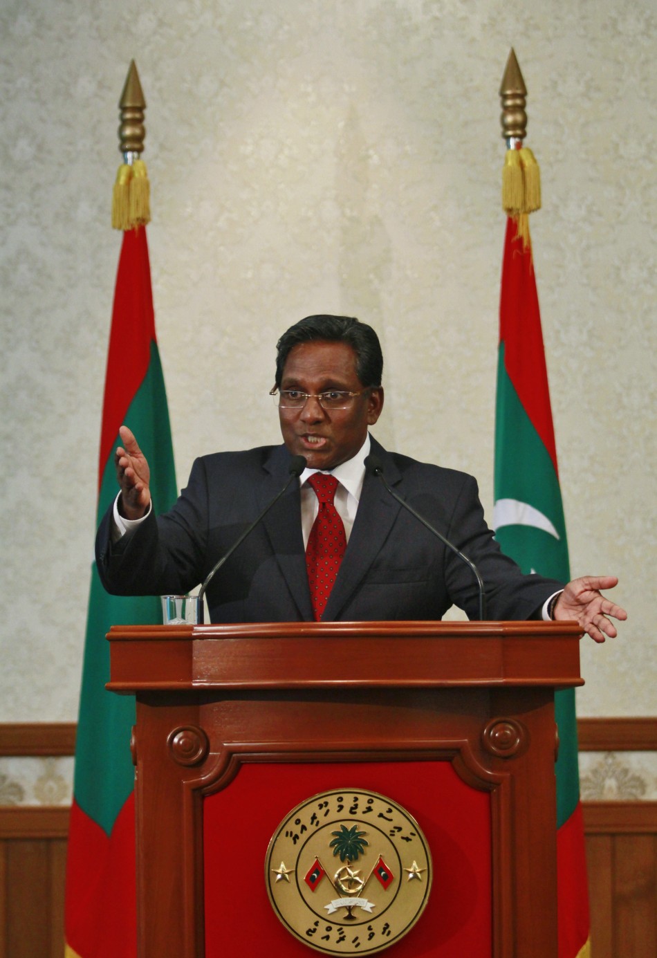 Maldives newly appointed President Manik speaks during a news conference in Male