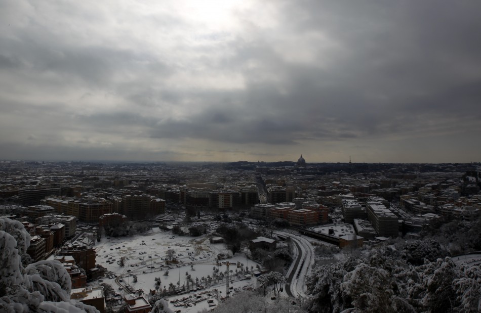 A view of Rome after a snow fall as seen from Monte Mario039s hill