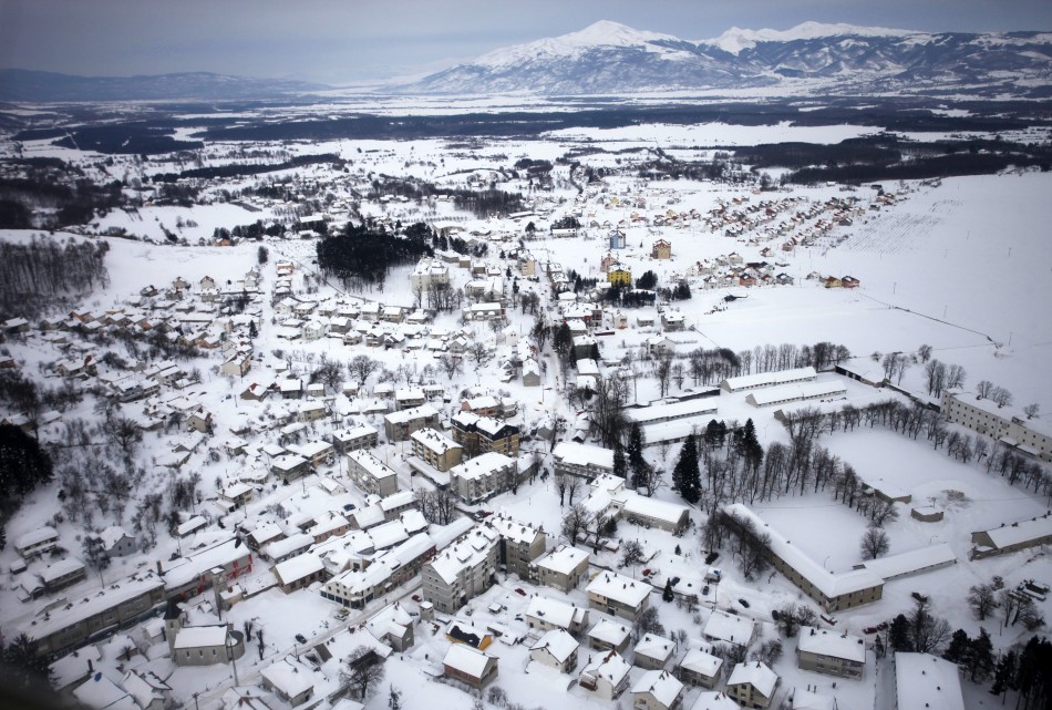 An aerial view of Nevesinje, which has gone without water and electricity for the past five days after power lines and infrastructure were damaged by heavy snowfall in eastern Bosnia