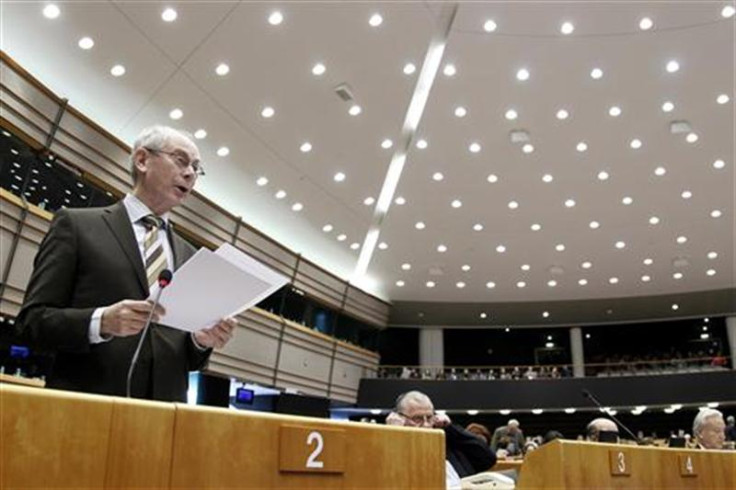 EU Council President Van Rompuy addresses a plenary session of the EU Parliament following an EU head of states summit in Brussels