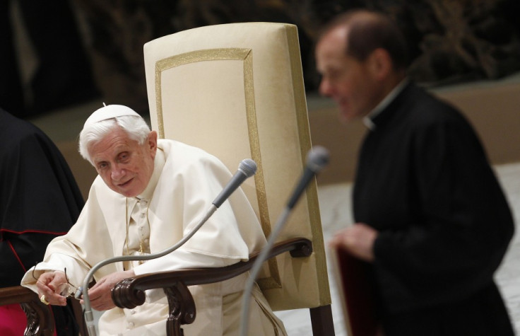 Pope Benedict XVI leads his Wednesday general audience in Paul VI hall at the Vatican