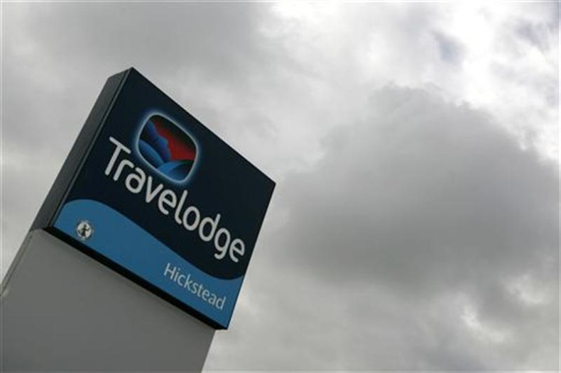 A sign for a Travelodge is seen at Hickstead in Sussex in southern England