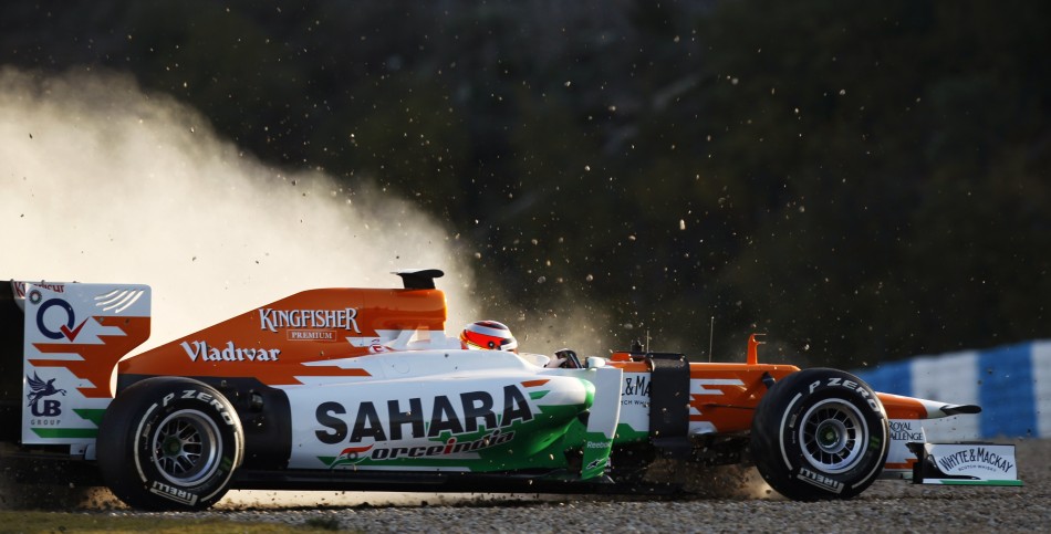 Force India Formula One driver Jules Bianchi of France drives his VJM05 out of the track in Jerez