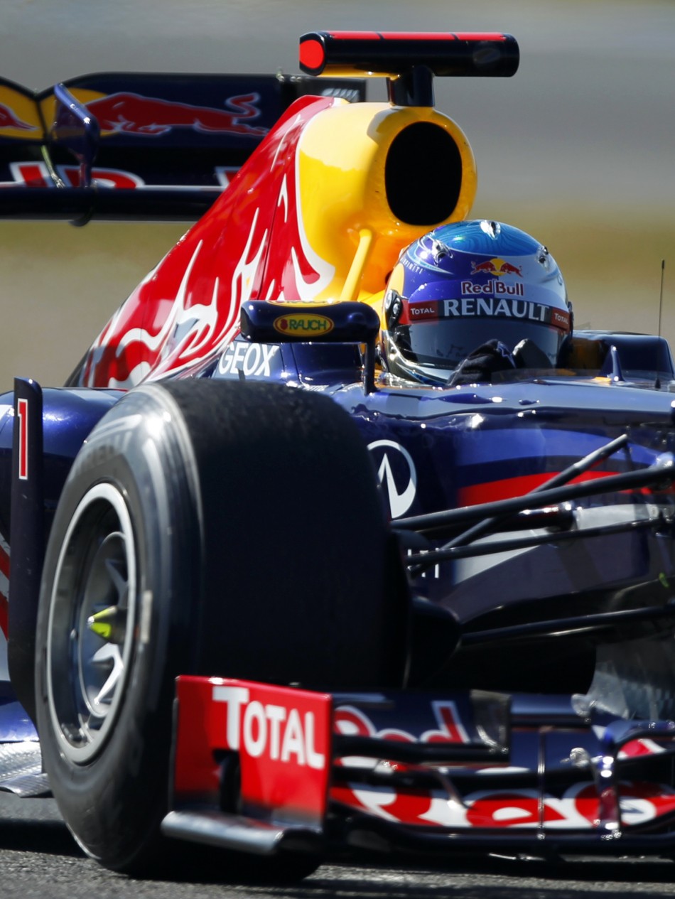 Red Bull Formula One driver Sebastian Vettel of Germany drives the RB8 in Jerez