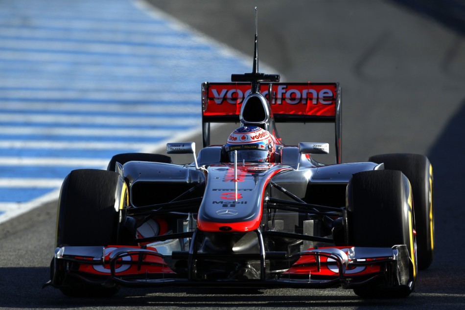 McLaren Formula One driver Jenson Button of Britain races during a training session at the Jerez racetrack in southern Spain