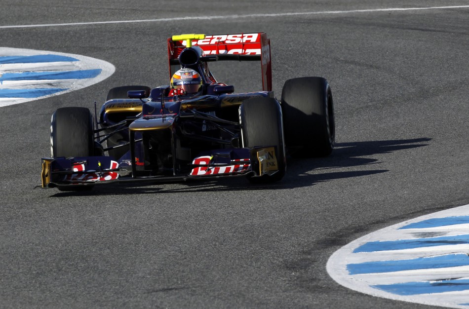 Toro Rosso Formula One driver Jean-Eric Vergne of France takes a curve in Jerez
