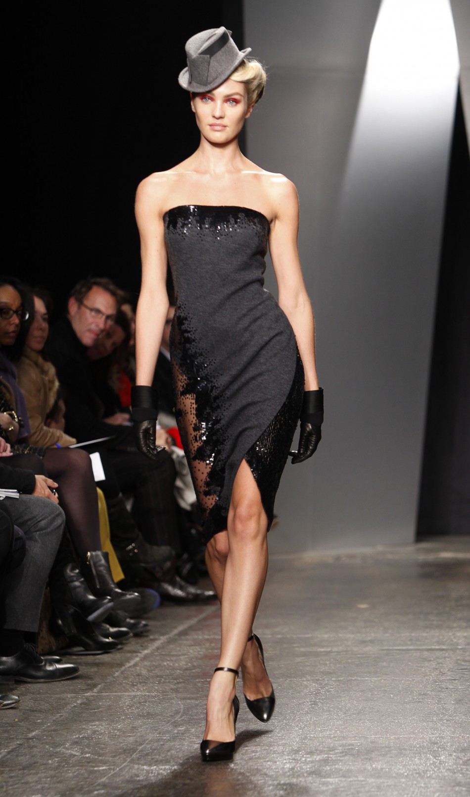A model presents a creation at the Donna Karen New York FallWinter 2012 collection during New York Fashion Week