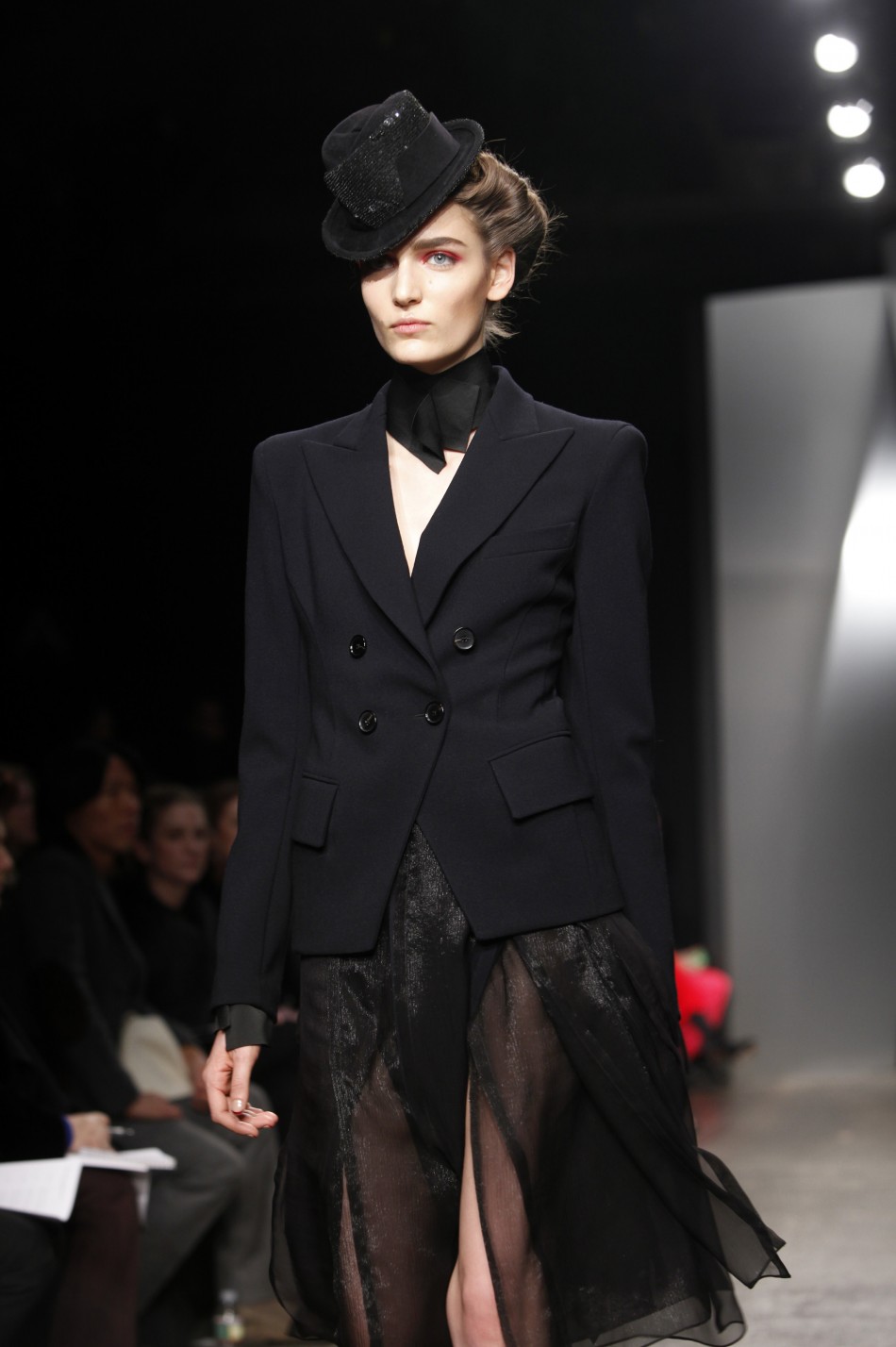 A model presents a creation at the Donna Karen New York FallWinter 2012 collection during New York Fashion Week