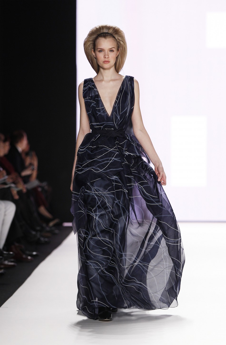 A model presents a creation from the Carolina Herrera FallWinter 2012 collection during New York Fashion Week