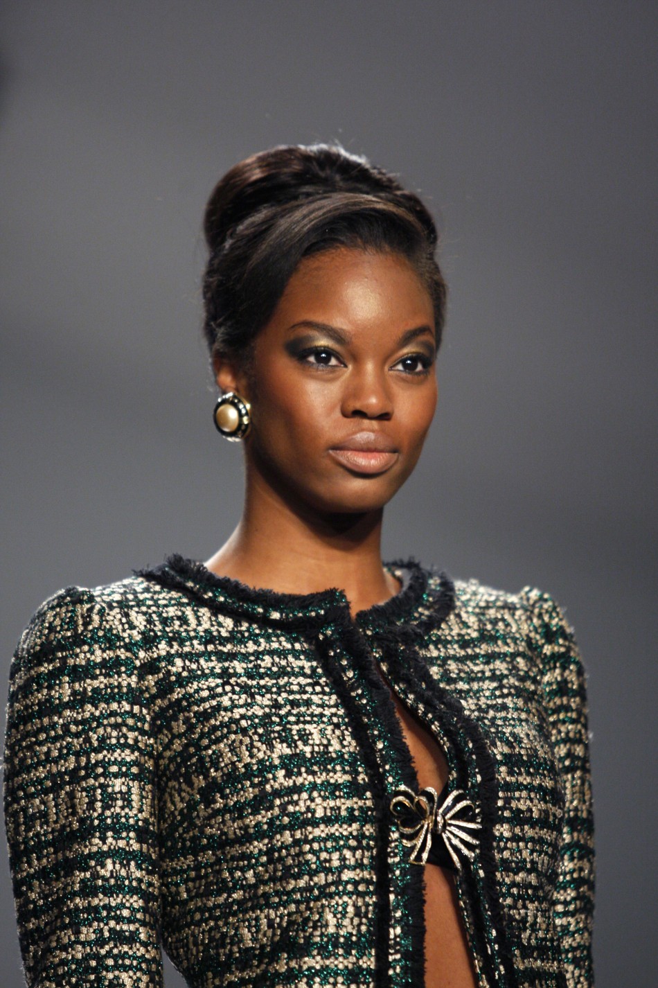 A model presents a creation from the Prete  Bruno FallWinter 2012 collection during New York Fashion Week