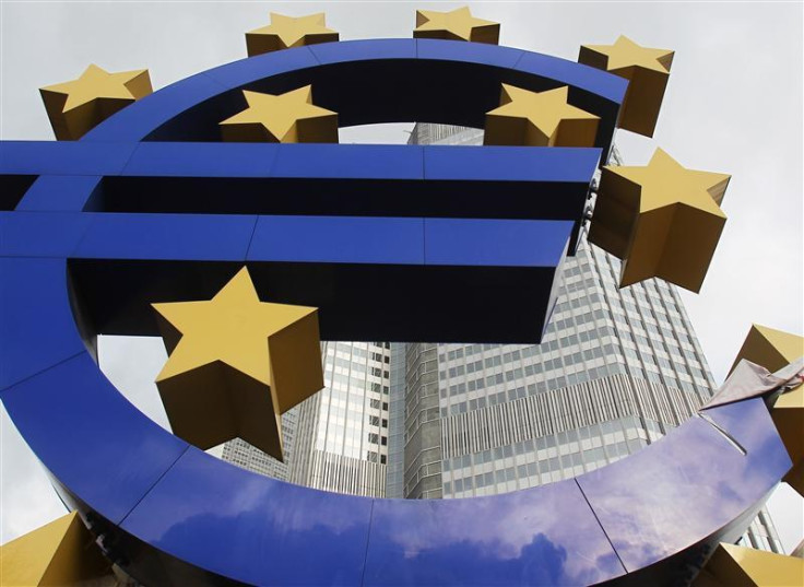 The Euro sculpture is pictured in front of the ECB headquarters in Frankfurt