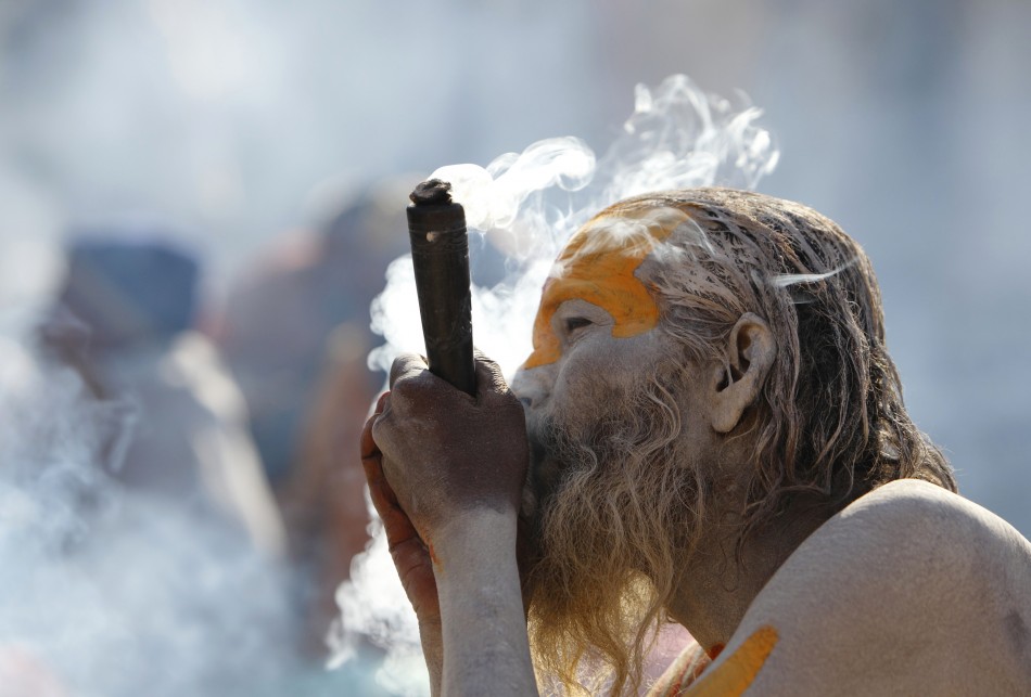 Hindu holy man smokes marijuana