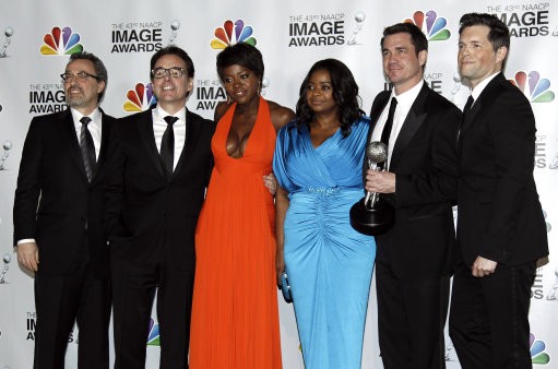 Viola Davis, third from left, Octavia Spencer, fourth from left, director Tate Taylor, fifth from left,