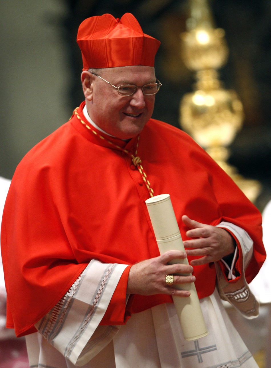 New Cardinal Timothy Dolan of the U.S. with red biretta,