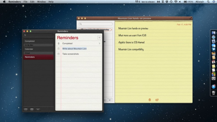 Mountain Lion features Reminders and Notes