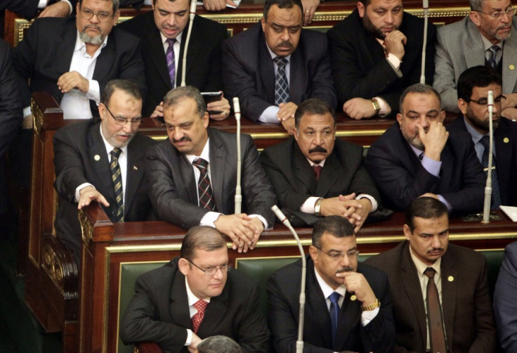Essam el-Erian , on second row, vice chairman of the Freedom And Justice party attends the first Egyptian parliament