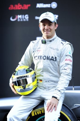 Nico Rosberg of Germany poses during the new F1 W03 official presentation of Mercedes GP Formula one team 2012 at the Montmelo racetrack near Barcelona, Spain, Tuesday, Feb. 21, 2012.