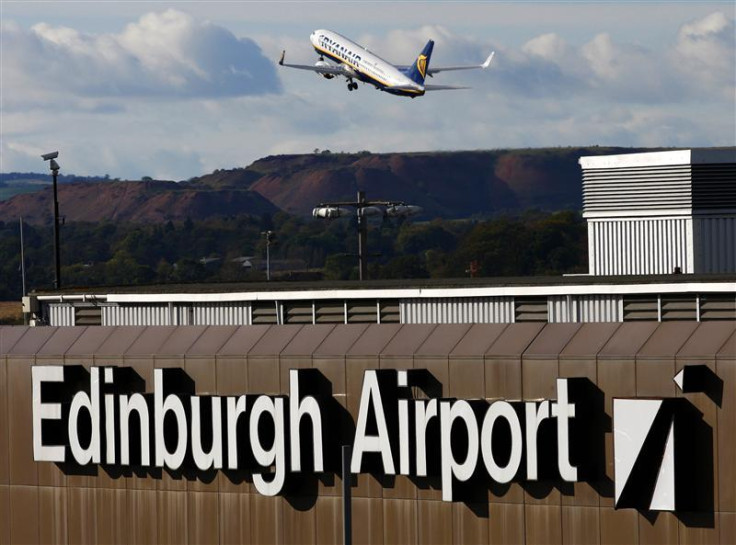 An passenger jet takes off from Edinburgh Airport in Scotland
