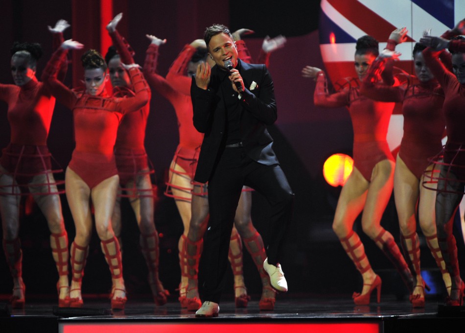 Olly Murs performs during the BRIT Music Awards at the O2 Arena in London