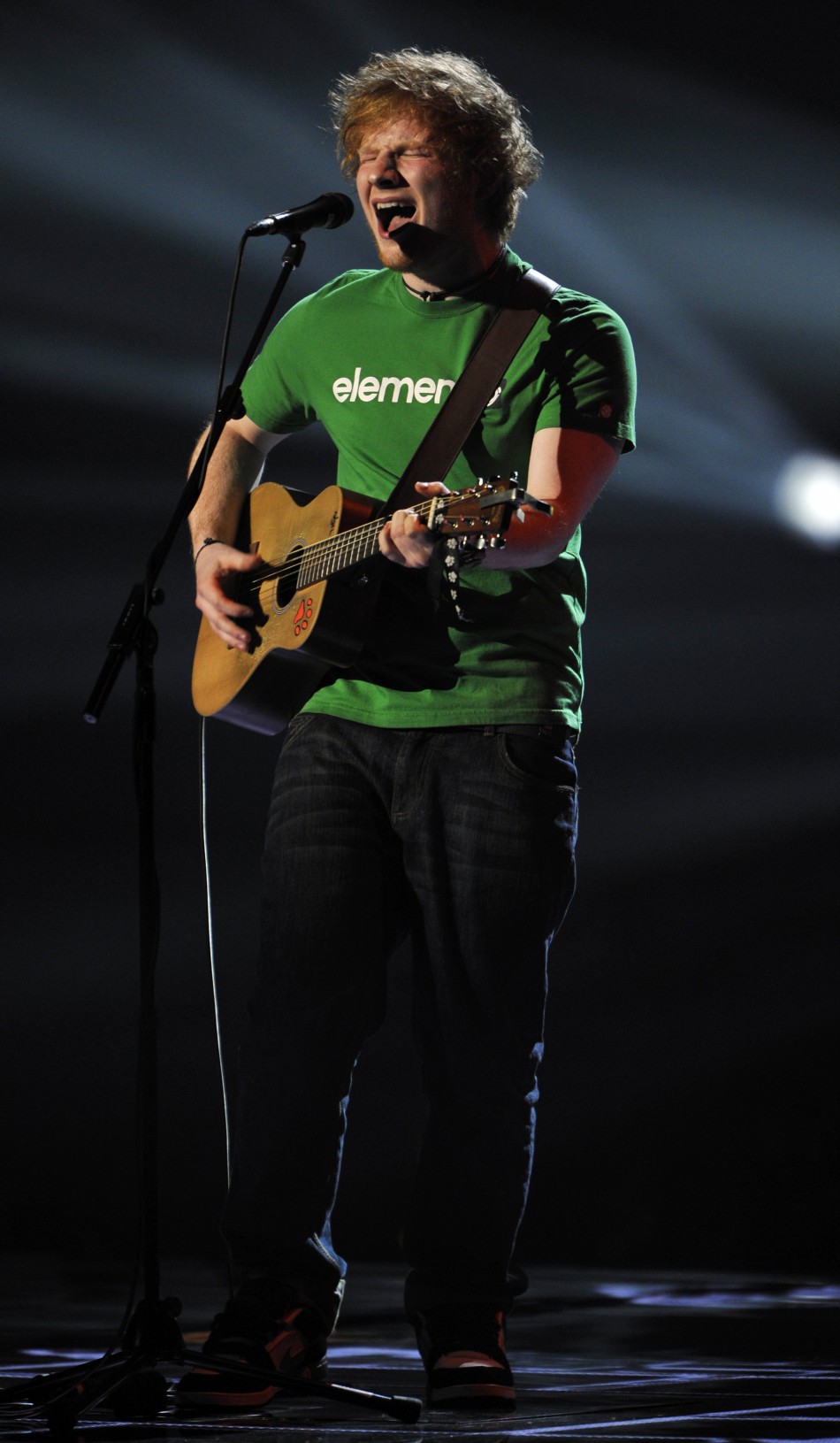 Ed Sheeran performs during the BRIT Music Awards at the O2 Arena in London