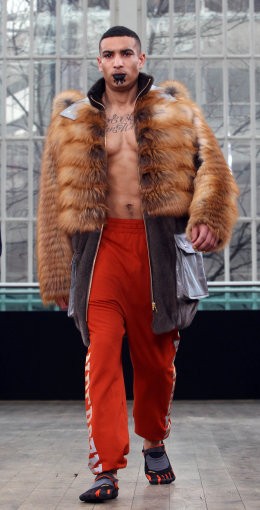 A model on the catwalk for the Topman and Fashion East fashion show