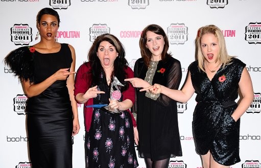 Zawe Ashton, Charlotte Ritchie and Kimberley Nixon with 039Ultimate Writer039 winner Caitlin Moran second left, in the press room at the Cosmopolitan Ultimate Women Awards at Banqueting House, Whitehall, London.