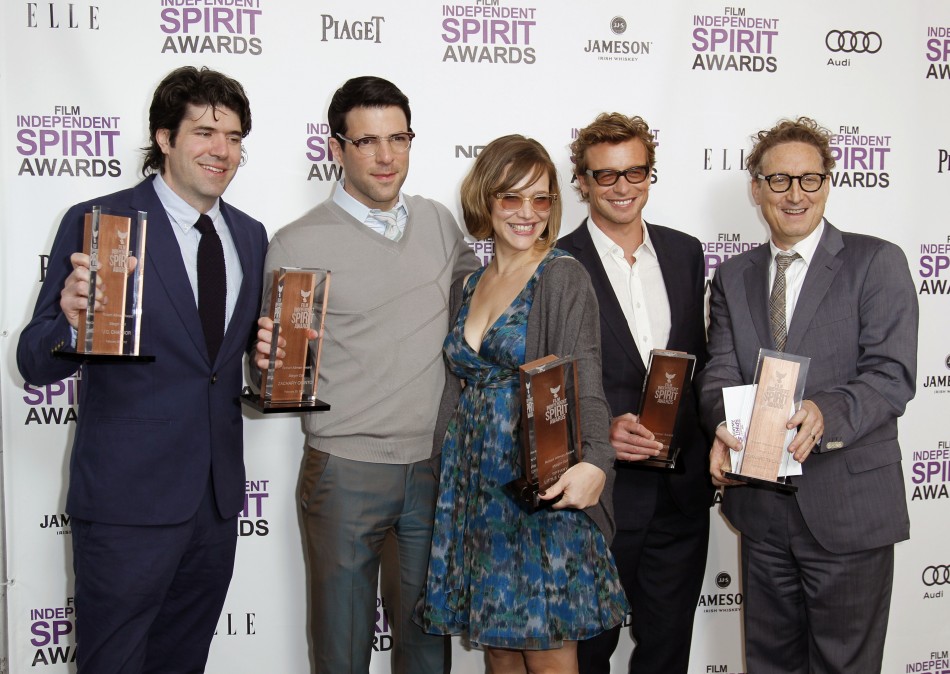 Cast and crew members JC Chandor, Zachary Quinto, Tiffany Little Canfield, Simon Baker and Bernard Telsey