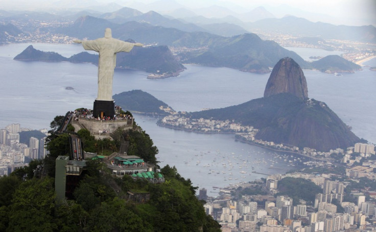 An aerial view of the famous Christ the Redeemer atop of Corcovado mountain in Rio de Janeiro