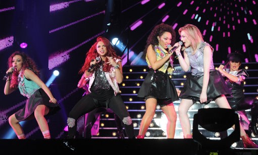 Little Mix, left to right Leigh-Anne Pinnock, Perrie Edwards Jade Thirlwall and Jesy Nelson, perform during the X Factor Live Tour at Wembley Arena, London.