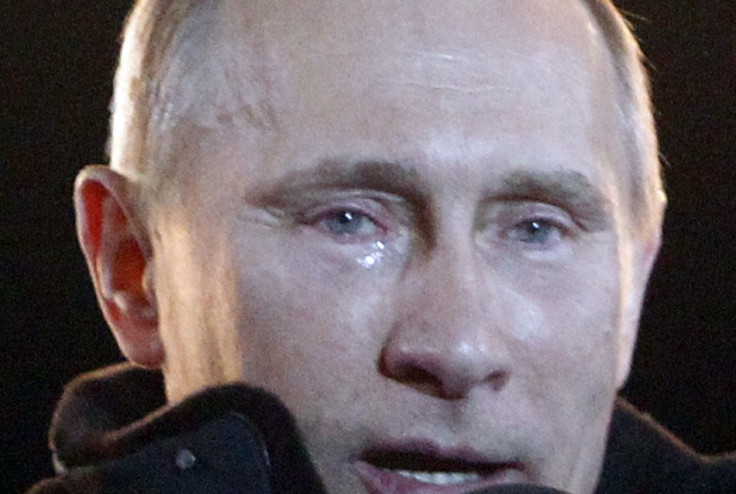 Russia's current Prime Minister and presidential candidate Vladimir Putin has tears in his eyes